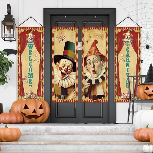 Tiamon 4 Pcs Vintage Halloween Carnival Banners