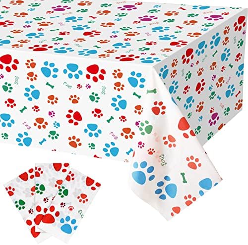 Tegeme 3 Pcs Dog Paw Print Tablecloth 54x108 Inch