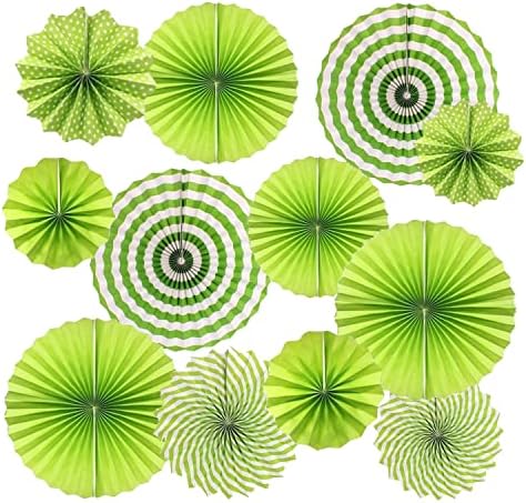 LRCXL 12PCS Party Hanging Paper Fans Set Green