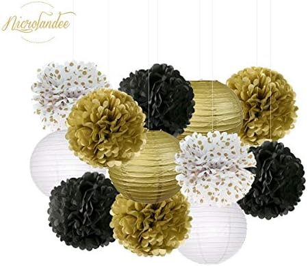 NICROLANDEE Black Gold Party Decorations 28 PCS
