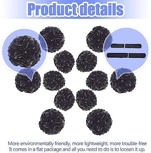 Hocansen 12Pcs Tissue Paper Pompoms 10in 12in Black Party Decorations