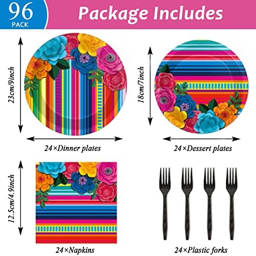 96 Pcs Mexican Fiesta Plates Napkins Party Decor