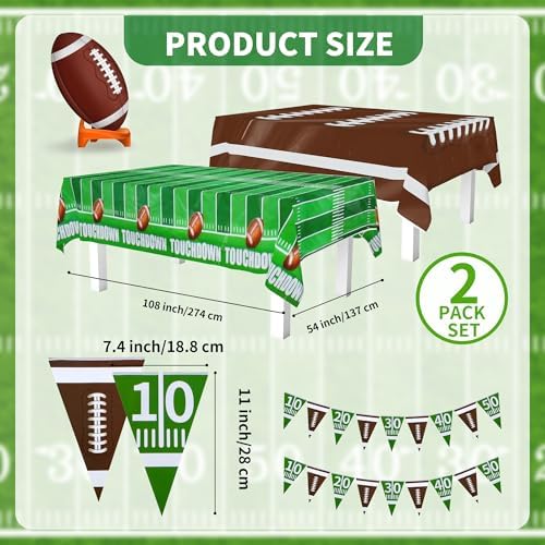MATUFF Football Tablecloth 54x108 2 Pack with 2 Triangle Banners