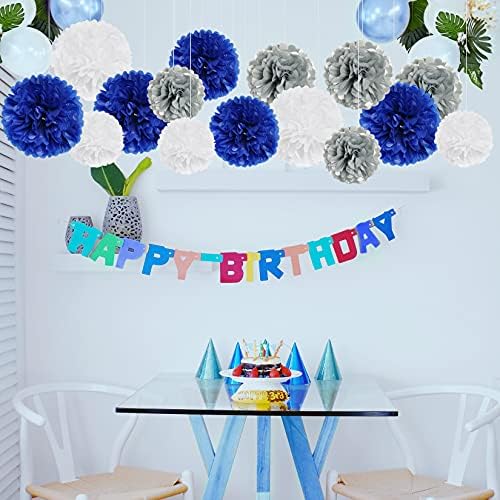 18PCS Royal Blue Tissue Paper Pom Poms Birthday Decorations