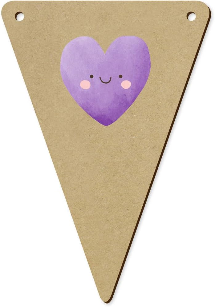 5 Piece Smiling Purple Heart Wooden Bunting Flags