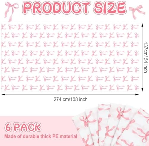 Oudain 6 Pcs Pink Bow Table Cloth 54x108 Inch