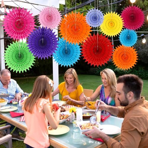 BestoFun 12PCS Paper Fans Mexican Party Decorations