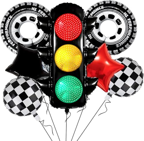 7Pcs Race Car Party Balloon Set with Traffic Light and Checkered Balloons