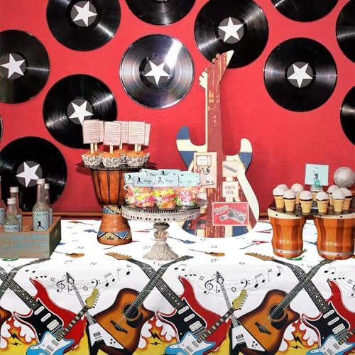 4 Pack Music Theme Party Tablecloths with Guitar Design