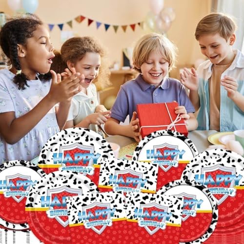 96 Pcs Red Dog Paw Birthday Party Kit for 24 Guests
