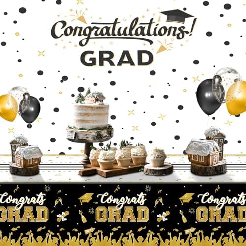 Chiazllta 3 Piece Black Gold Graduation Tablecloths