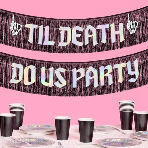 XO Fetti Til Death Do Us Party Banner Black Iridescent 5 Ft