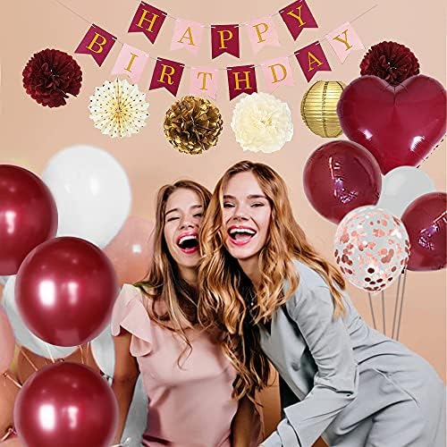 Burgundy Birthday Decorations Set with Balloons and Banner
