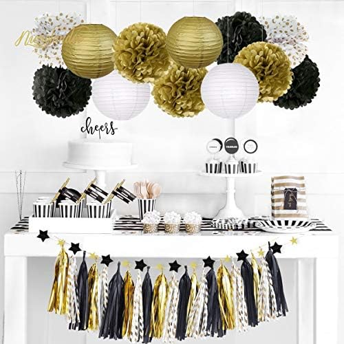 NICROLANDEE Black Gold Party Decorations 28 PCS