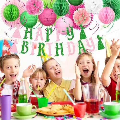 Pink and Green Witch Birthday Decorations Set of 28