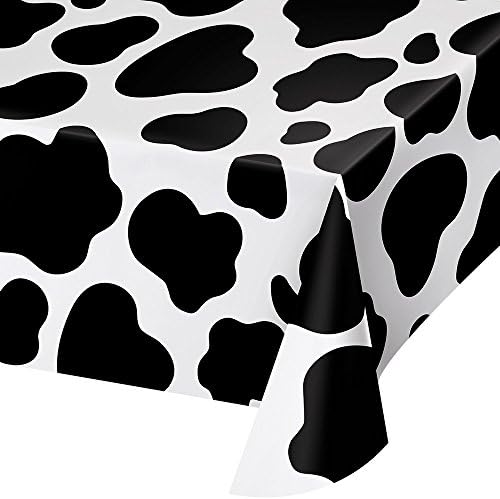 Creative Converting Cow Print Plastic Tablecover 54 x 108 Black and White