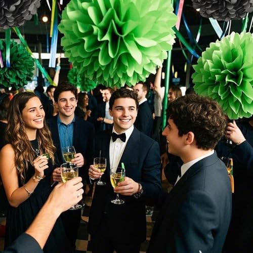 Capesaro Black Green Tissue Paper Pom Poms 12PCS Decorations