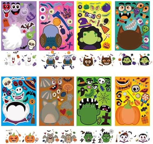 24 Sheets Halloween Stickers - Kids Craft Set with Pumpkin Mummy Zombie Vampire Themes