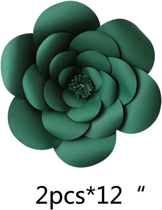 LG-Free 2pcs 12inch Dark Green Paper Flower Backdrop Set