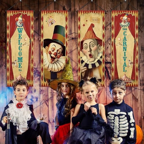 Tiamon 4 Pcs Vintage Halloween Carnival Banners