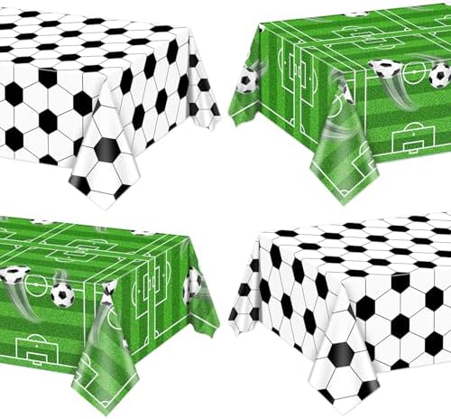 4 Pack Soccer Theme Tablecloths for Parties