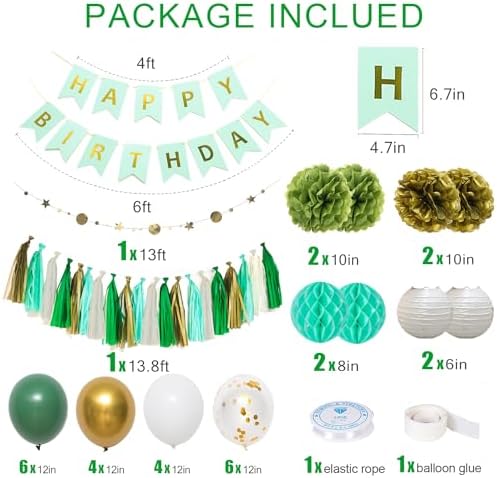 45PCS Sage Green Gold Birthday Decor Set