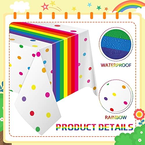 Irenare Rainbow Polka Dot Plastic Tablecloth Set 6 Pcs 54x108 Inch