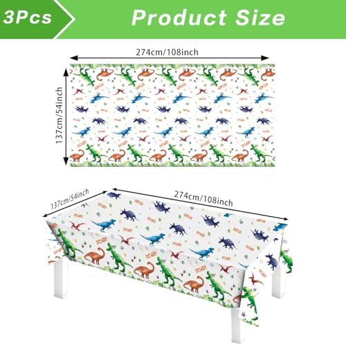3 Pcs Dinosaur Tablecloth for Kids Birthday Party