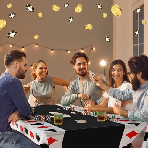 Hosuly 3 Pcs Casino Tablecloths Poker Theme Black 51x108 Inch