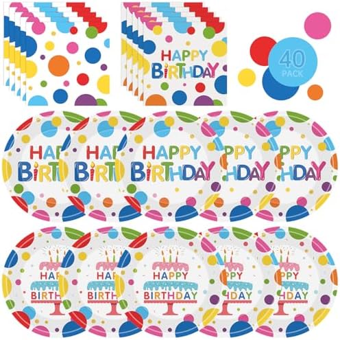 40 Pcs Happy Birthday Paper Plates Napkins Set