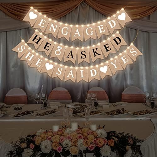 Breling 6 Pcs Engagement Banner and LED String Light Set