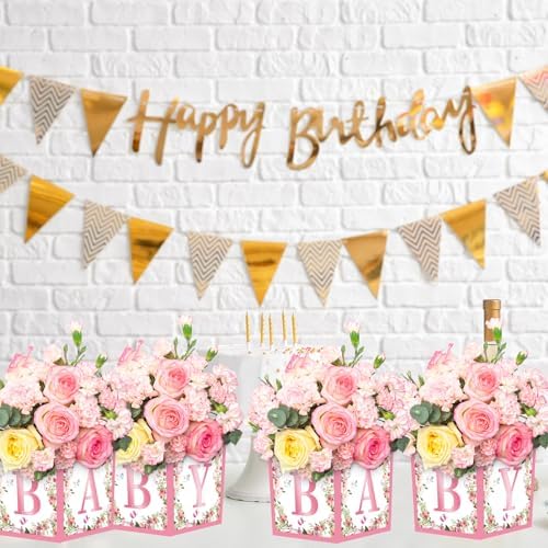 6 Pack 7x7x7 Inch Pink Floral Baby Shower Centerpieces