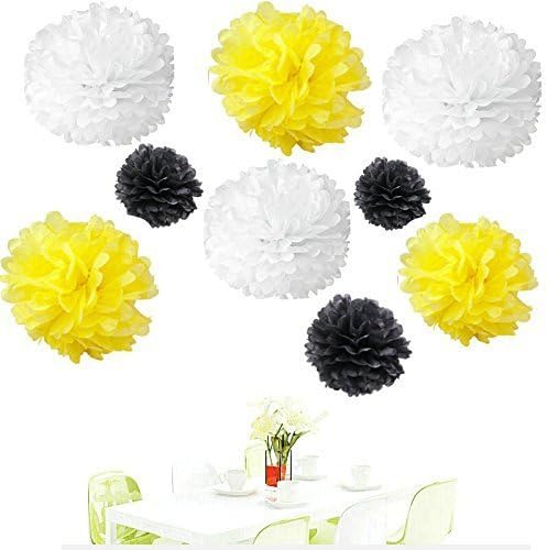 Set of 16 Black Yellow Bee Party Decorations