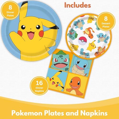 Pokemon Plates and Napkins - 8 Dinner 8 Cake 16 Napkins