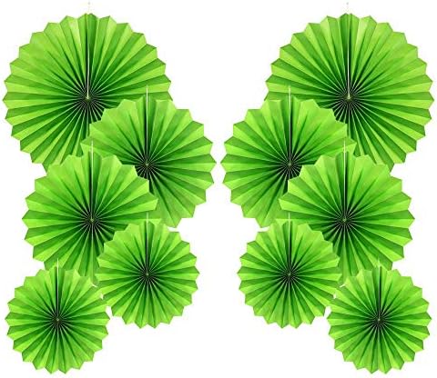 Green Hanging Paper Fans Decor Set 10 Pieces