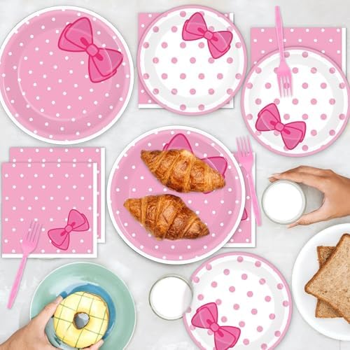 96 Pcs Pink Cat Party Supplies Set for 24 Guests
