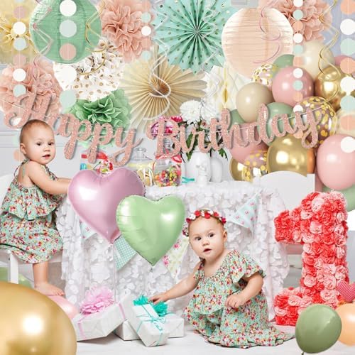 Sage Green Blush Pink Birthday Decorations for Women Girls