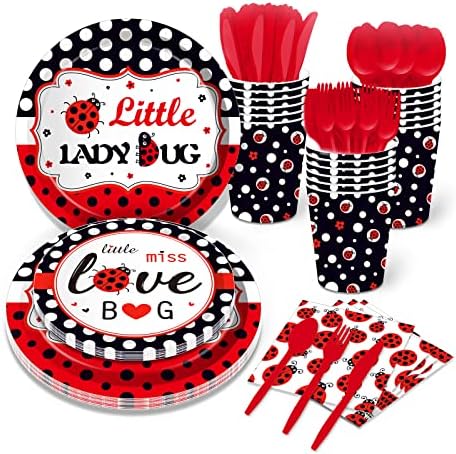 141 PCS Ladybug Birthday Party Supplies - Disposable Tableware for 16 Guests