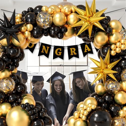 Bonropin Black and Gold Balloon Garland Arch Kit 158pcs