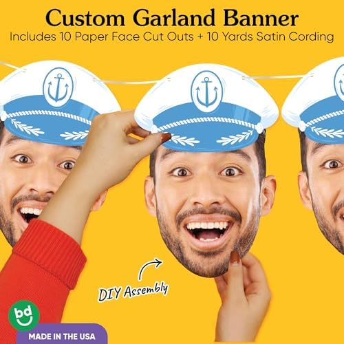 Big Dot of Happiness Nautical Captain Hat Garland Banner with 10 Face Cutouts