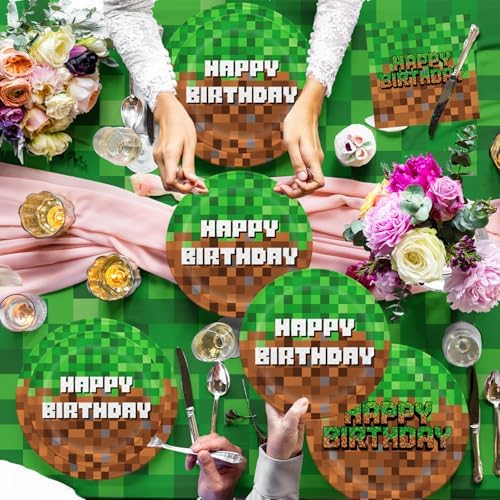 Green and Brown Video Game Birthday Party Decor Set 104Pcs