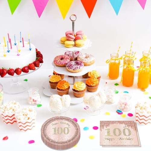 100th Birthday Decorations Rose Gold Party Supplies