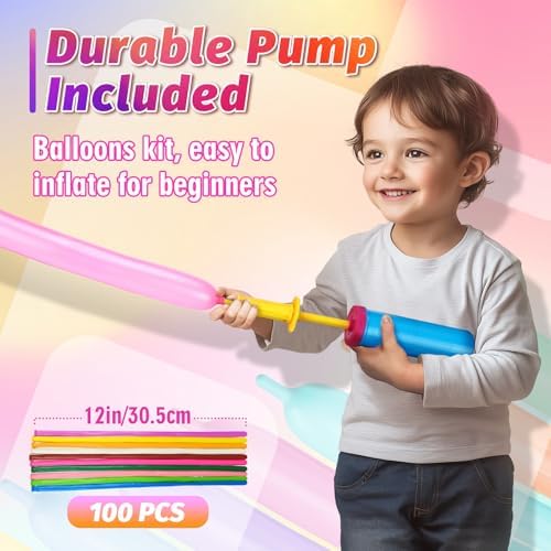 100 Pcs 260Q Balloons Kit with Pump for Kids
