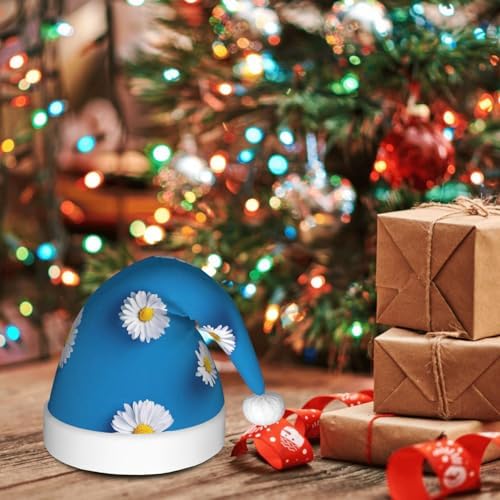 QINZHENG White Daisy Print Santa Hat for Women Adult