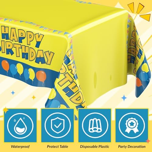 Oudain Yellow Cartoon Tablecloth 2 Sheets 54x108 Inches Birthday Decor