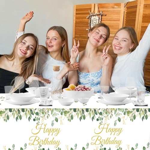3 Pack Sage Green Glitter Tablecloths with Happy Birthday Text