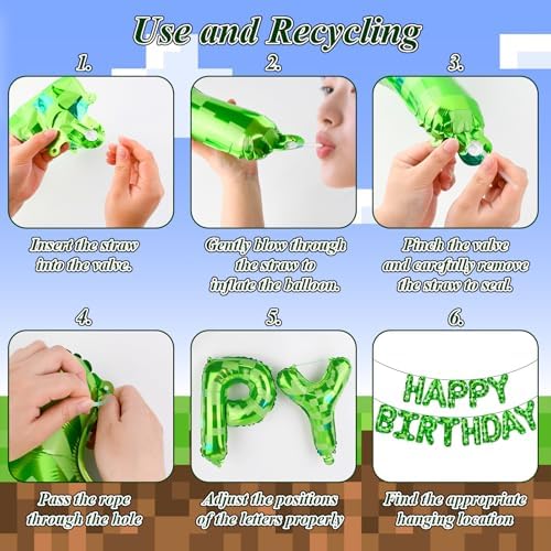 Pixel Themed Happy Birthday Banner Decor Kit with Balloons