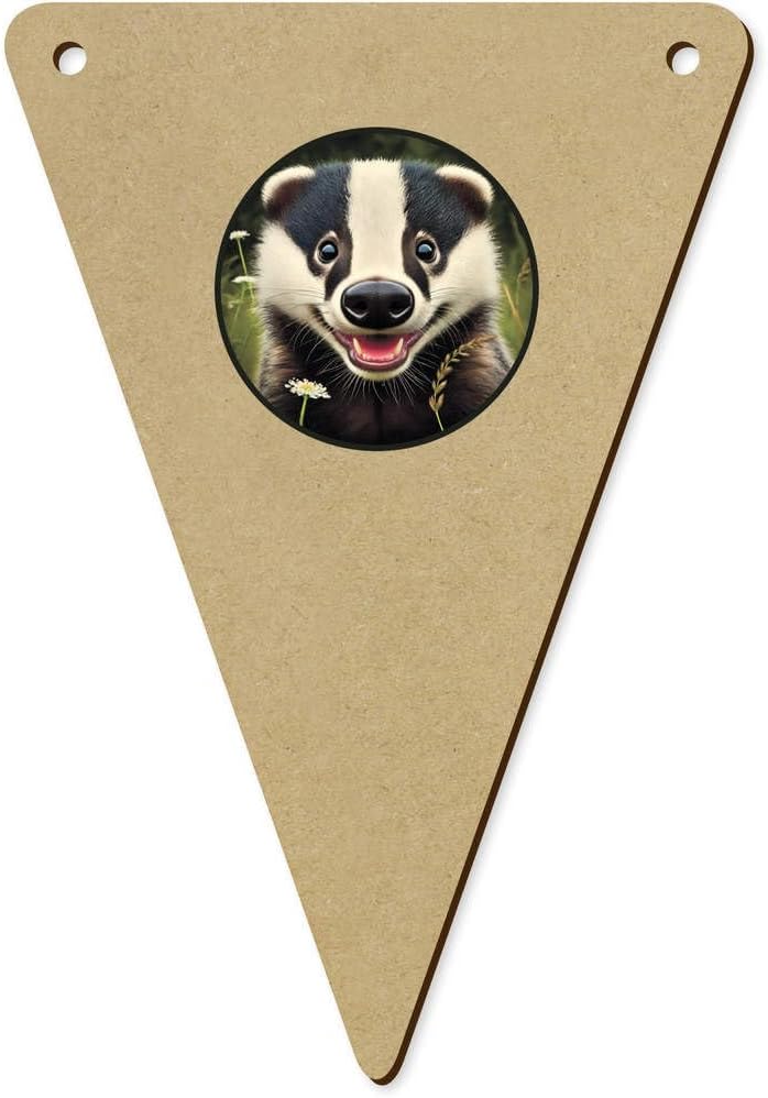 5 Pack Smiling Badger Cub Wooden Bunting Flags