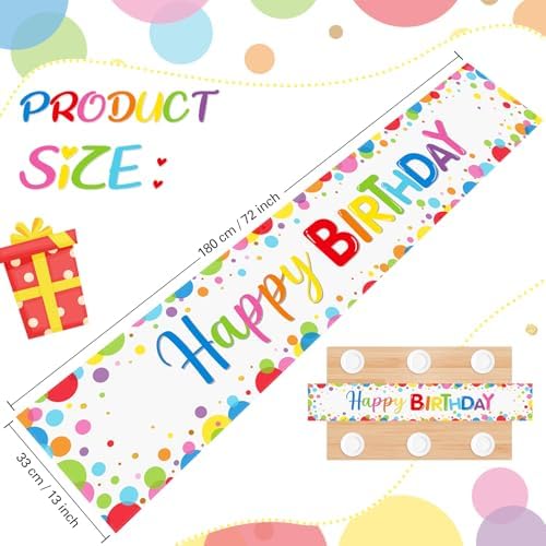 Oudain 3 Pcs Polka Dot Happy Birthday Table Runner 71x13 Inches