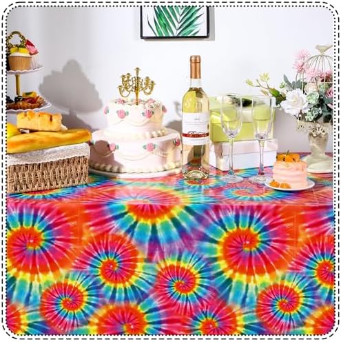 Newwiee Tie Dye Rainbow Tablecloth 54x108 Inch 3 Pcs